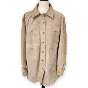Y2K Vntg Suede Leather Monterey Bay Clothing Co. Button Down Tan Jacket Women XL